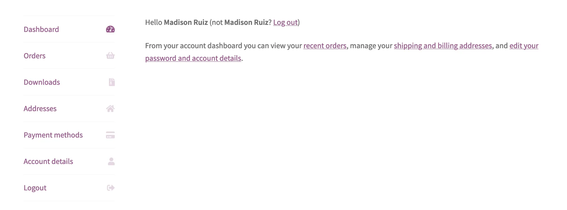 Standardseite „Mein Konto“