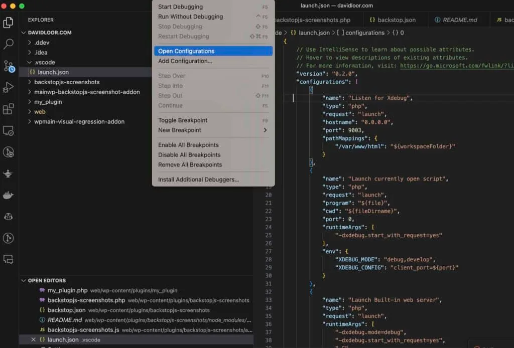 xdebug configuration in vscode