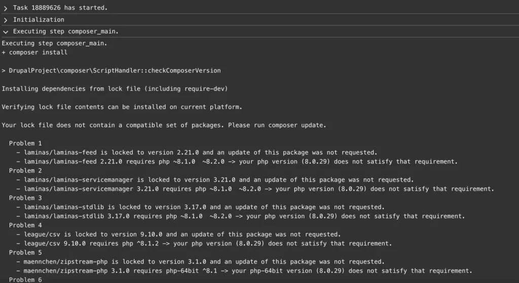 Drupal 项目中 Composer 的“PHP 版本不满足要求”错误